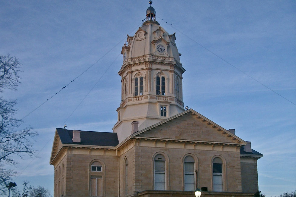 Madison County Courthouse dusk elevation with MADISON COUNTY on the pediment