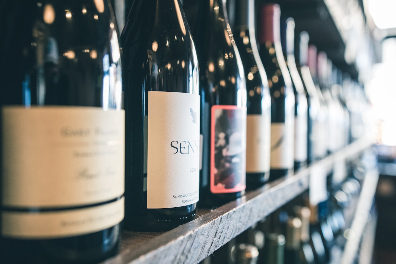Sonoma Coast bottles on a tasting-room shelf
