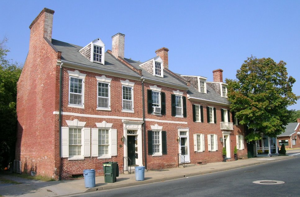 A brick row of historic houses on an Easton street.