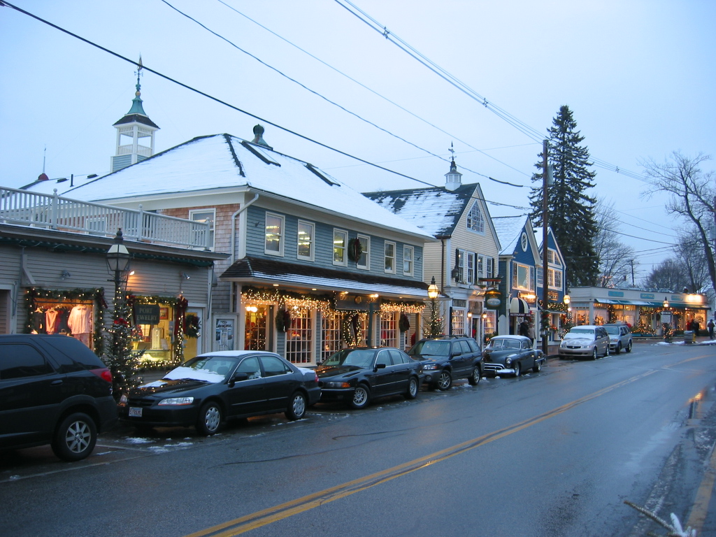 Dock Square shops in winter, Kennebunkport