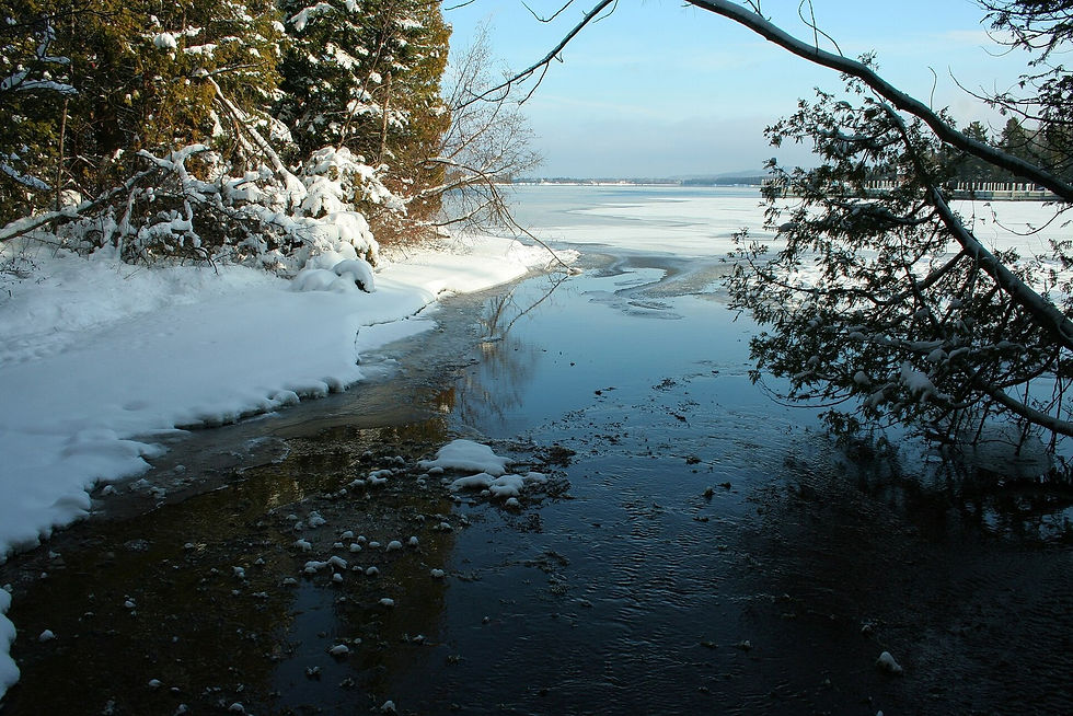 Frozen Copper Harbor shoreline on Lake Superior in winter, Copper Harbor, Michigan