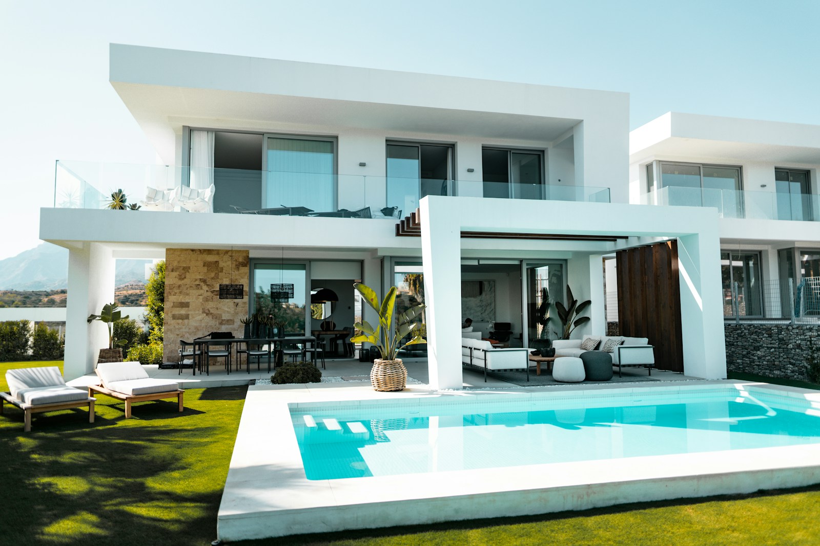 White villa and lawn, no faces