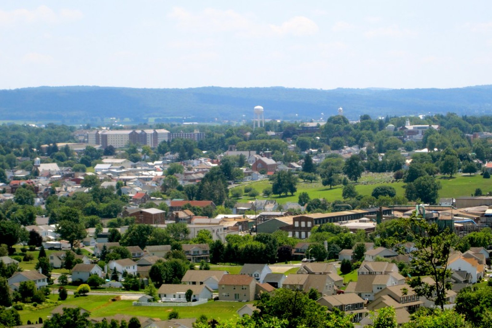 Kutztown Pennsylvania borough viewed from a hill in summer