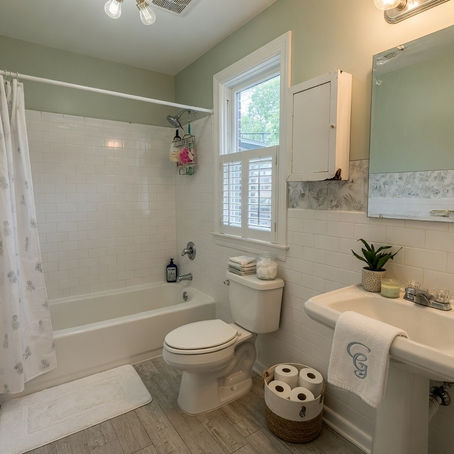 Empty bathroom in a Greenville vacation rental, lodging interior, no people