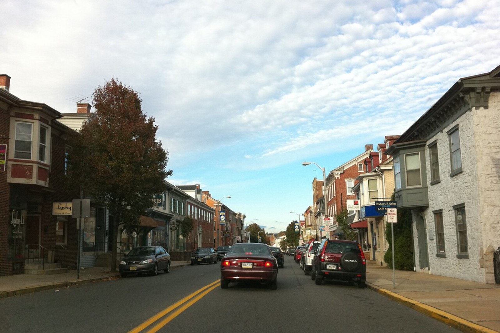 Main Street Kutztown storefronts on a clear day