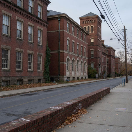 Empty University of Scranton campus-edge street, no people