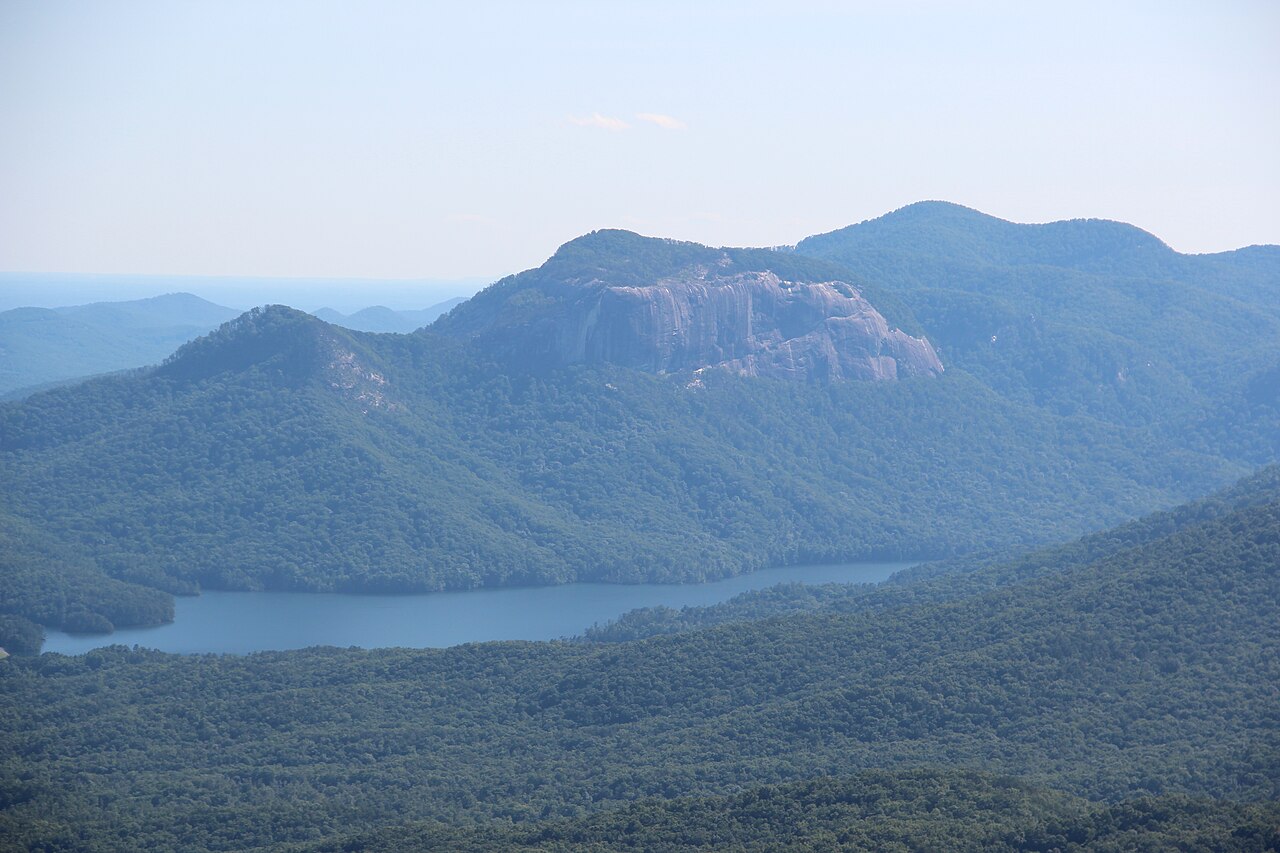 Table Rock and a mountain lake seen from Caesars Head in South Carolina.