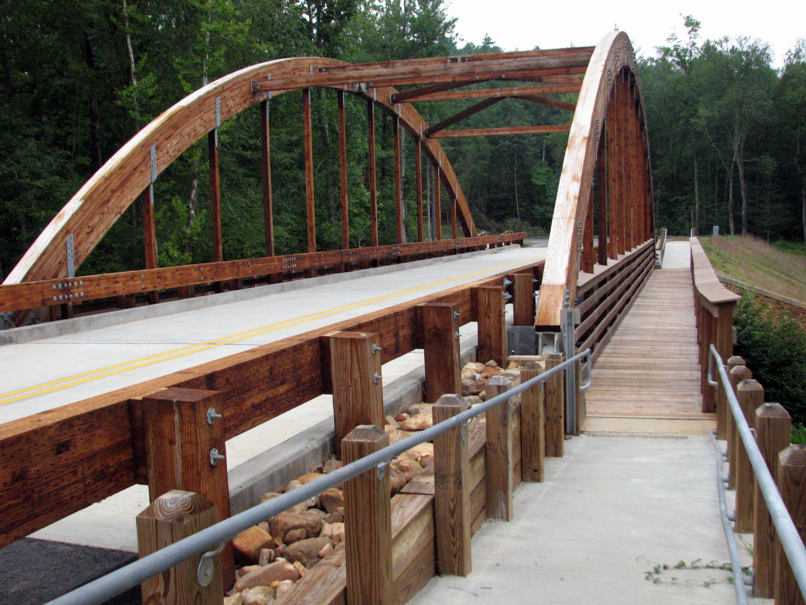 Wooden park bridge on the Lake James shoreline trail