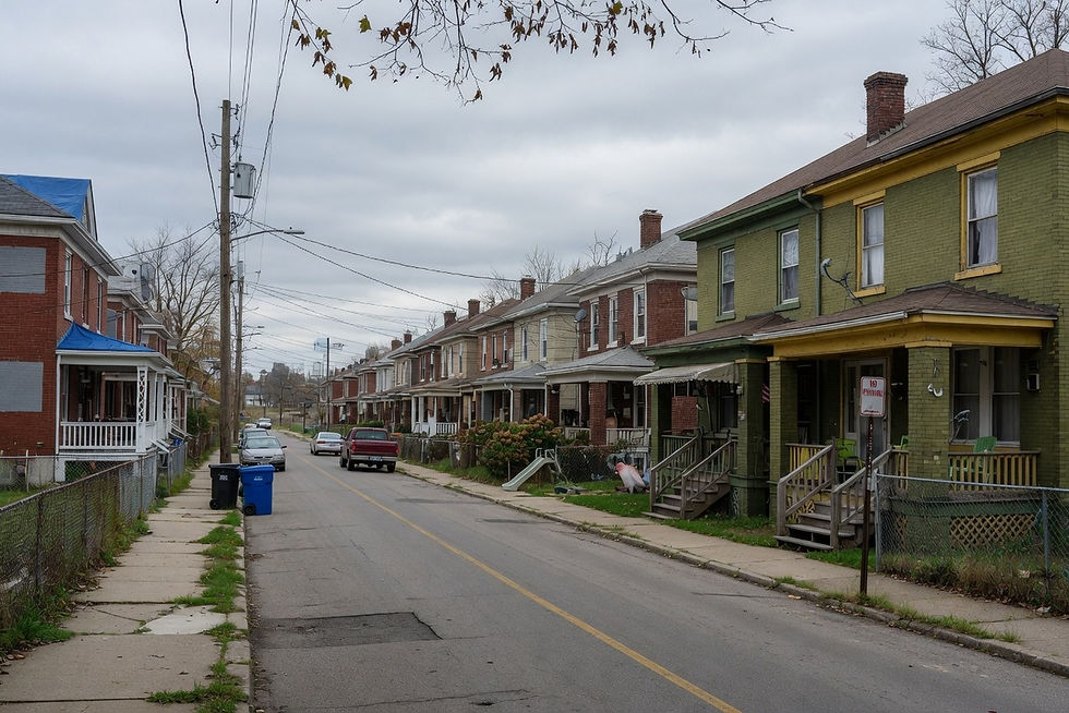 Empty Cleveland double house residential street, no people
