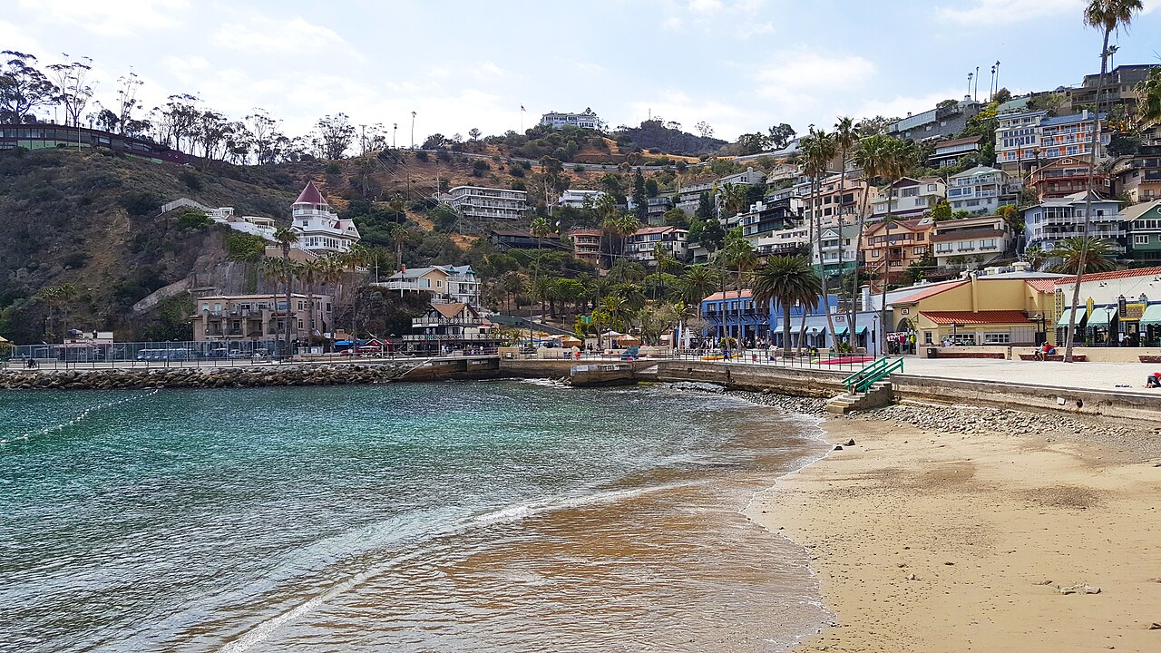 Avalon beach and hillside houses on Santa Catalina Island.