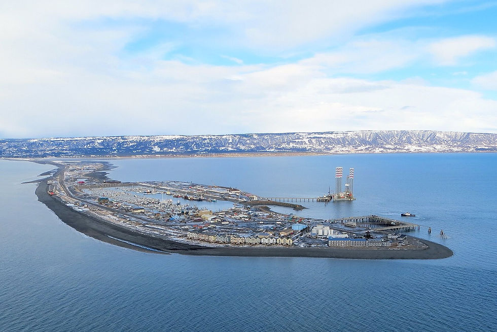 Homer Harbor and spit aerial in winter, Homer Alaska, no people