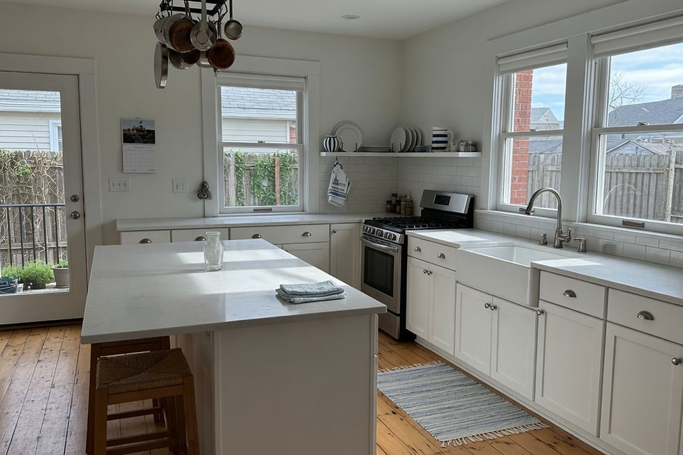 Empty Providence vacation rental kitchen, lodging interior, no people