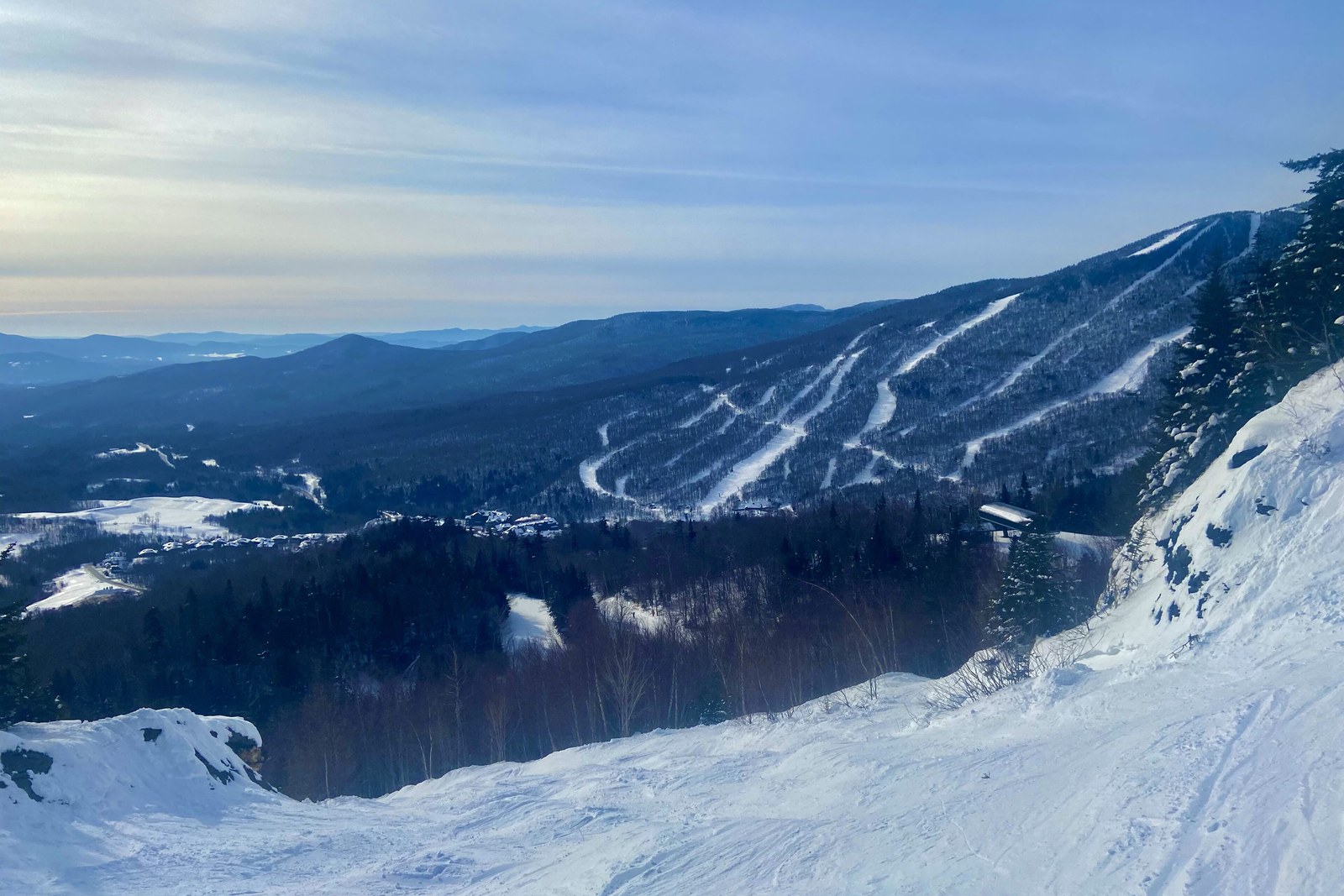 Ski trails on Mount Mansfield looking toward the Stowe valley