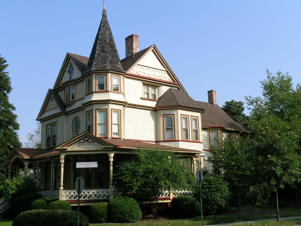 A Victorian house with a turret on South Harrison Street in Easton, Maryland.