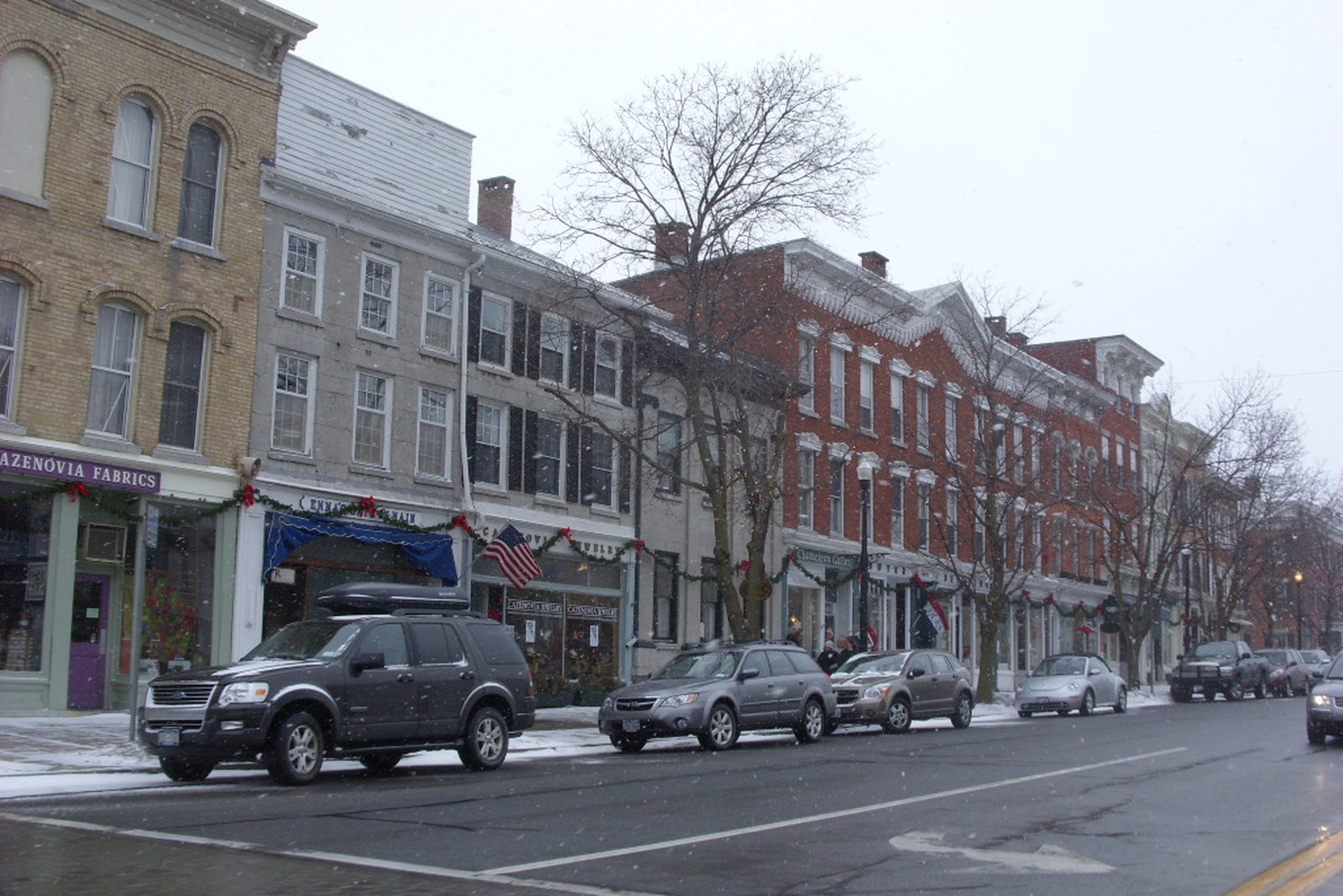 Downtown Cazenovia village street in winter