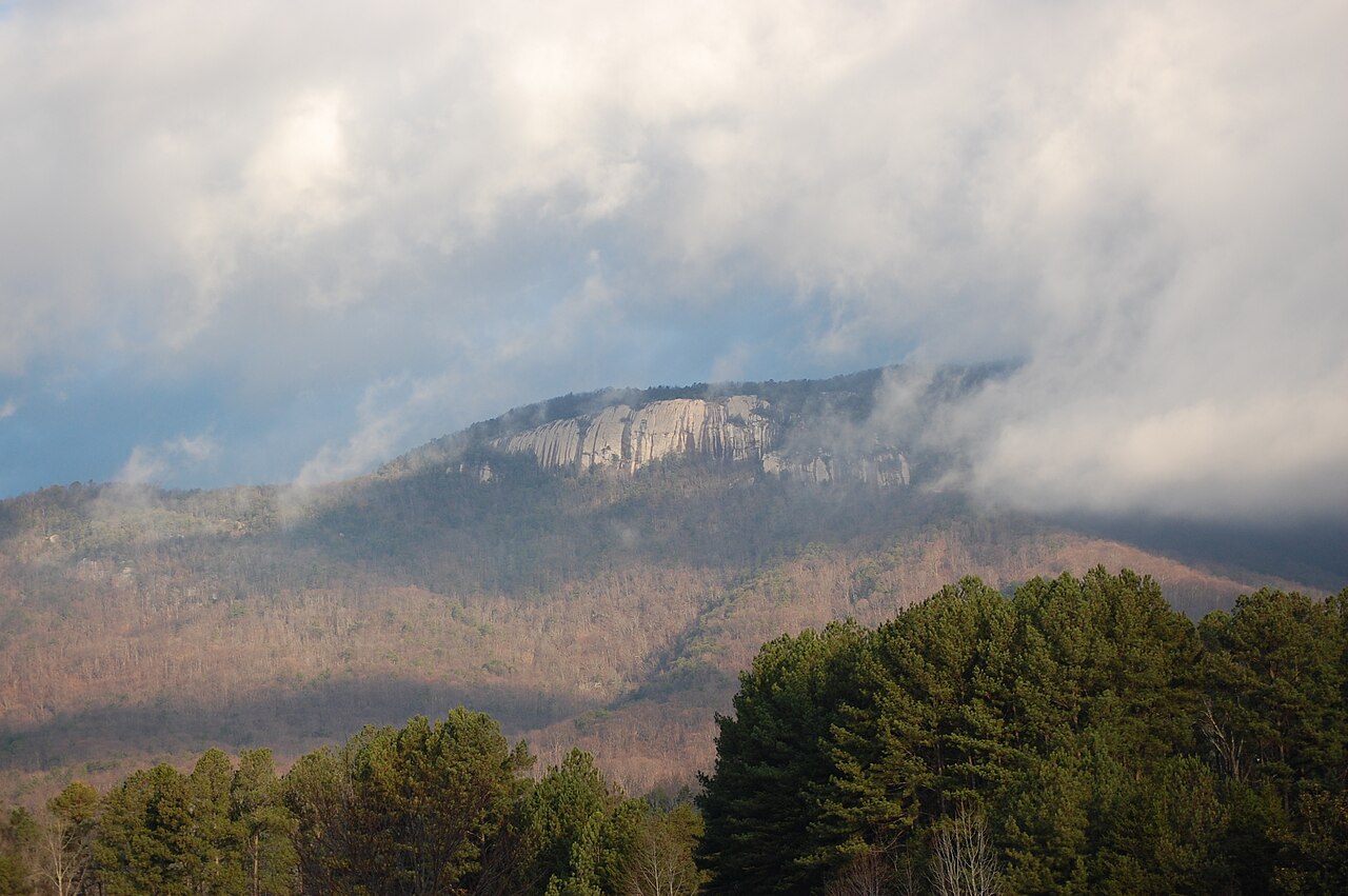 Table Rock’s granite face in cloud, seen from the Pickens County ridgeline in South Carolina.