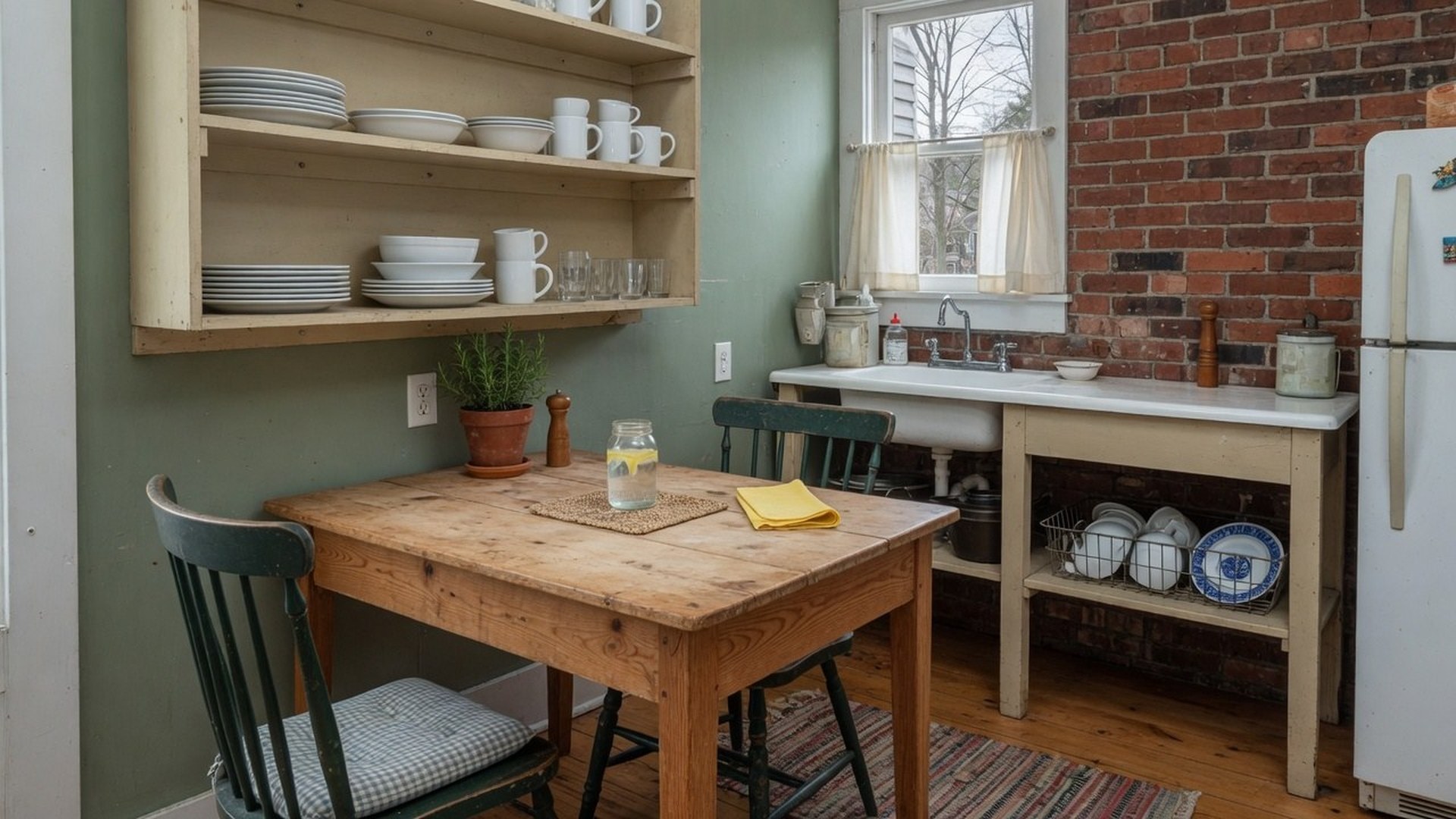 Pine table kitchen in a small New England rental