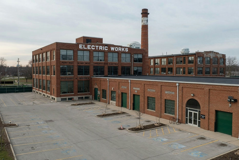 Empty Electric Works campus Fort Wayne Indiana, no people