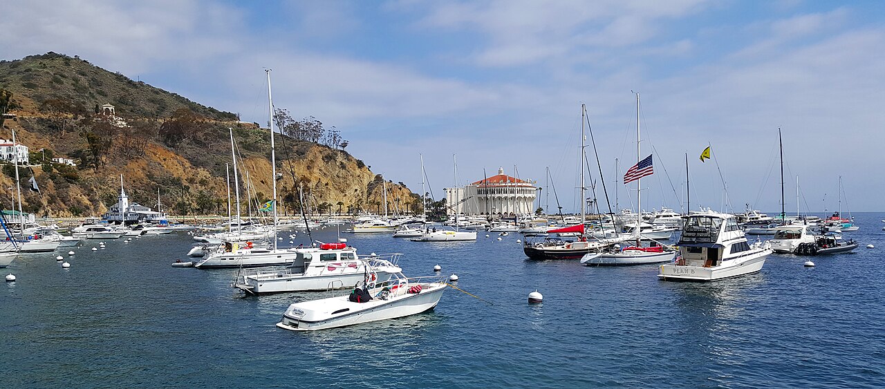 Boats in Avalon Harbor with the Catalina Casino on the point.