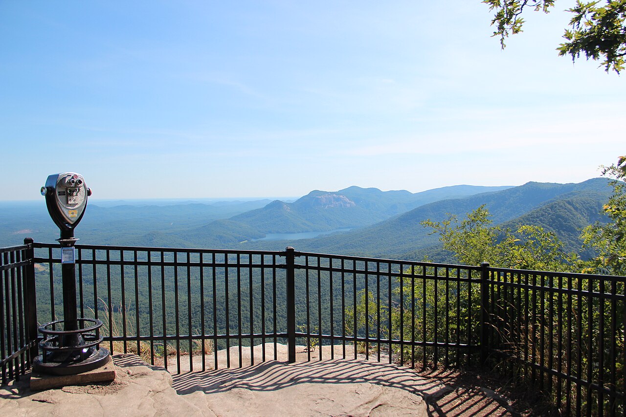Table Rock and a mountain lake from the Caesars Head overlook in South Carolina.