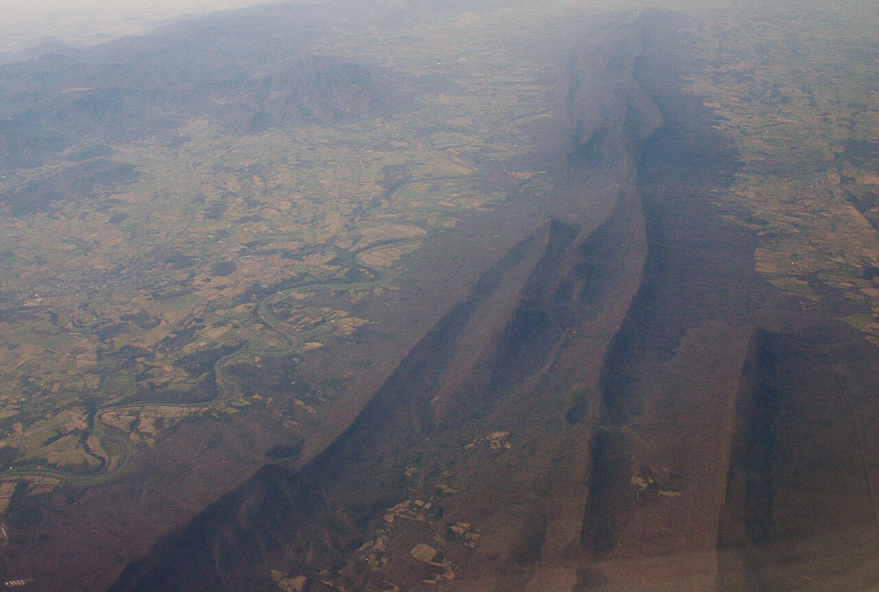 Aerial view of Massanutten Mountain looking southwest over Rockingham County, Virginia.