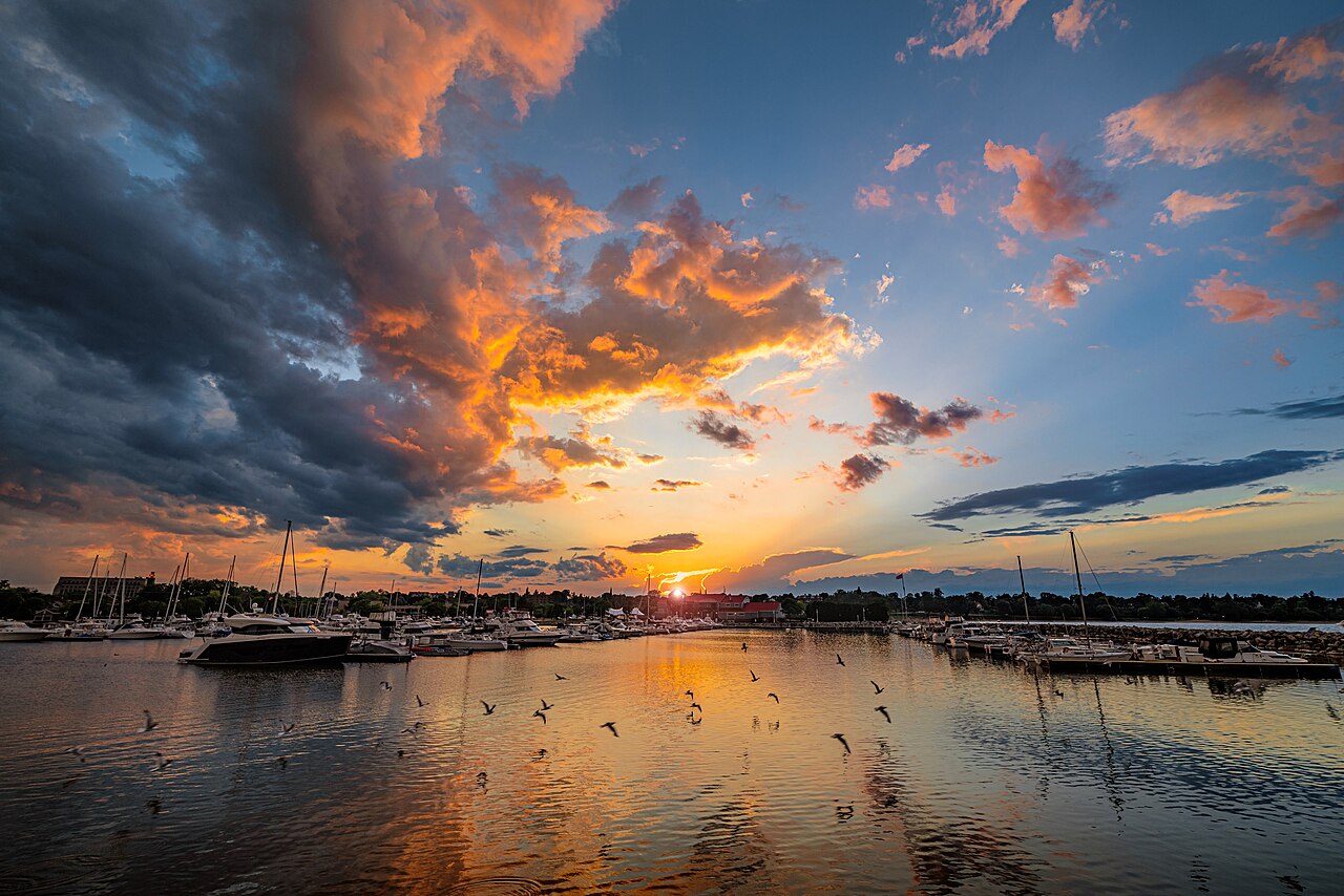 Sunset over Sheboygan Harbor Centre Marina