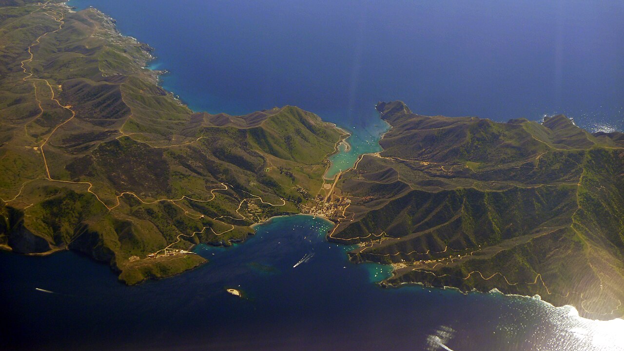 Aerial view of the Two Harbors isthmus on Santa Catalina Island.