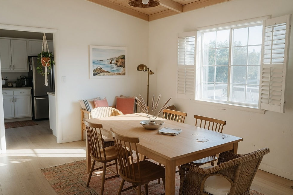 Empty dining room in a Long Beach rental, lodging interior, no people