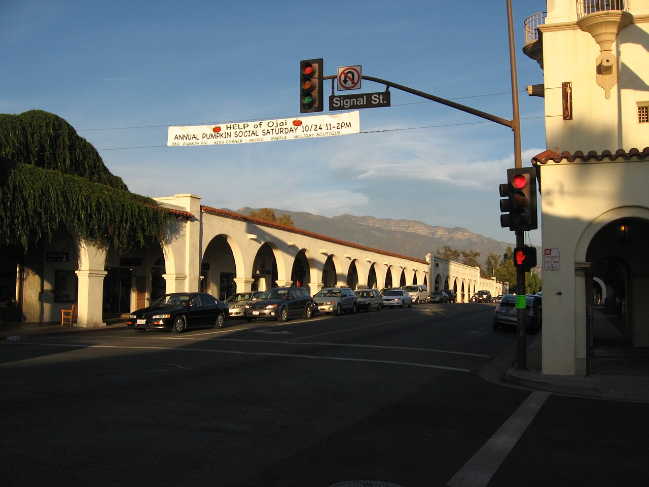 Ojai Avenue arcade with the Topa Topa range at the end of the street.