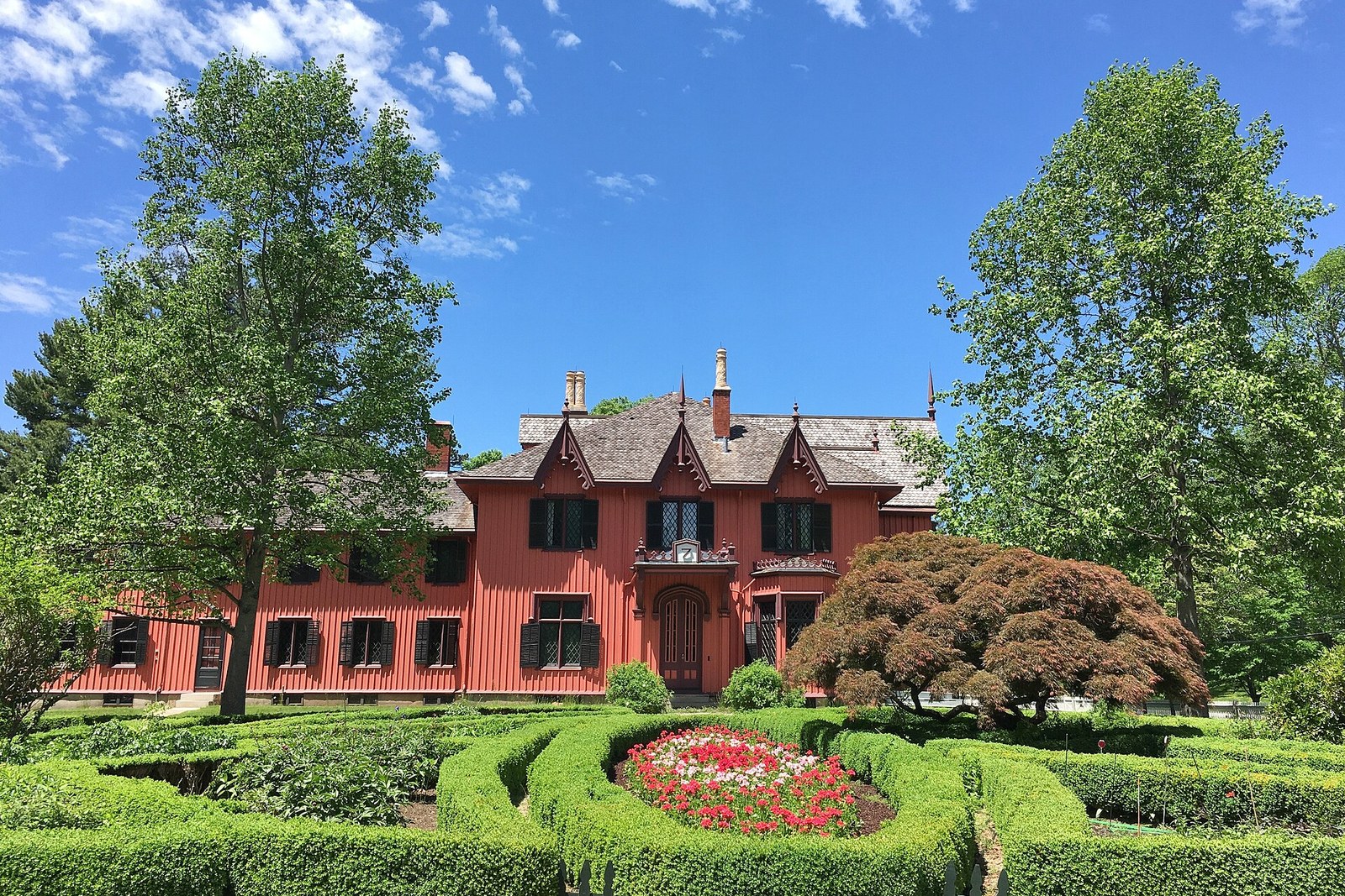 Roseland Cottage and boxwood garden in Woodstock, Connecticut
