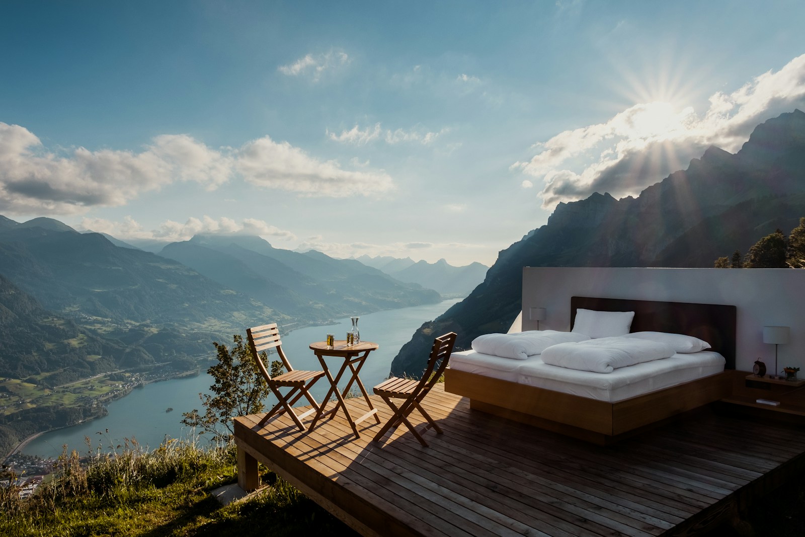 Stay bed on a deck, no faces