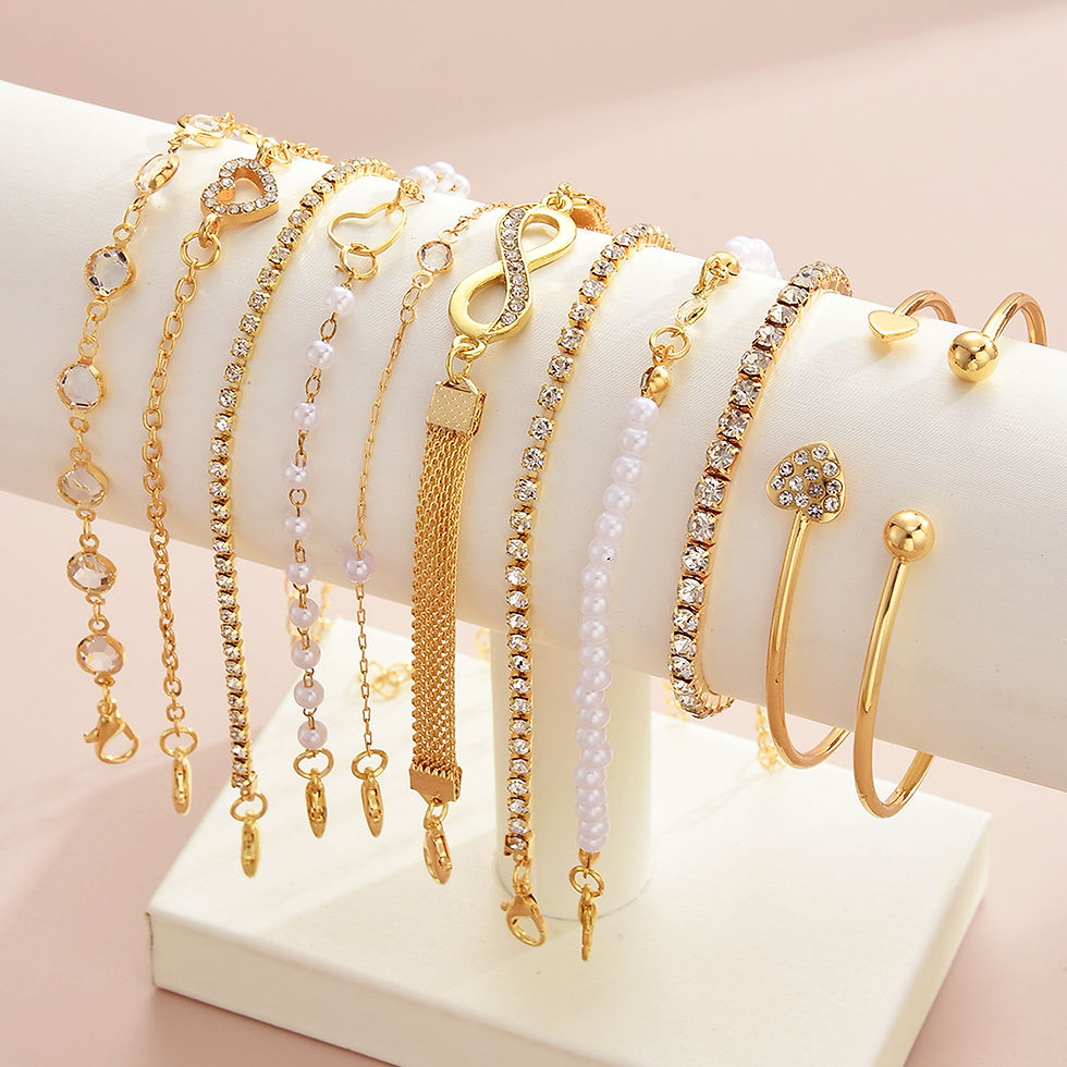 Thumbnail: 11 Pcs Boho Pearl Crystal Heart Infinity Sign Bracelets for Women Vintage Elegan