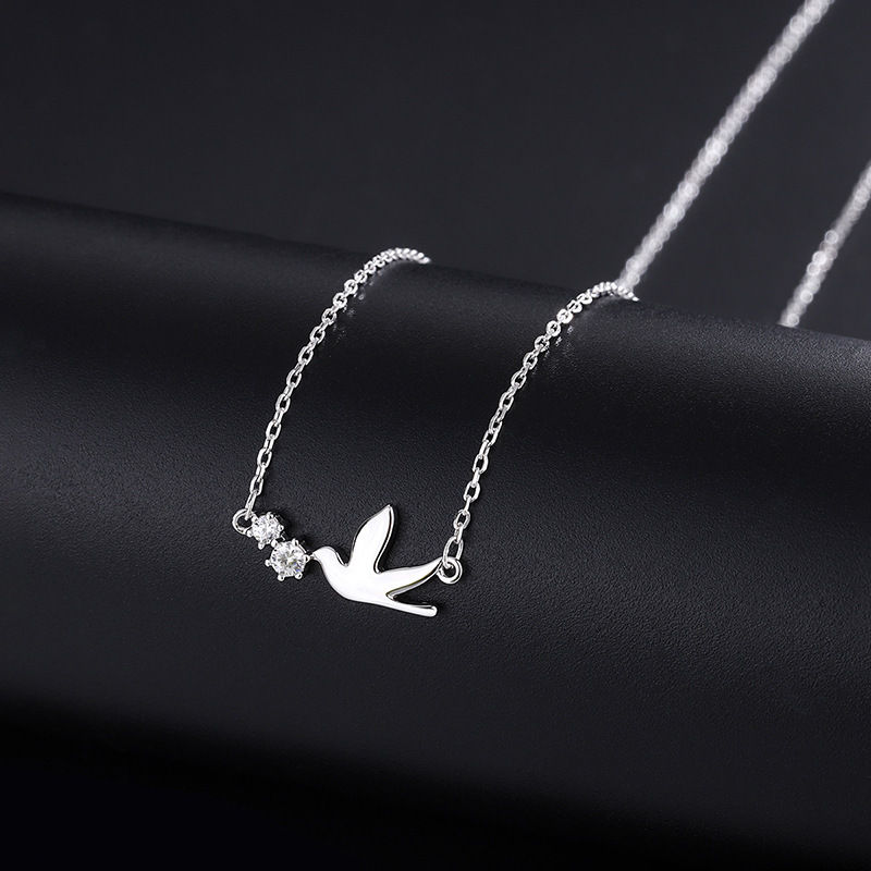 Thumbnail: Korea Temperament Cute Swallow Literary Short Silver Color Clavicle Chain Temper