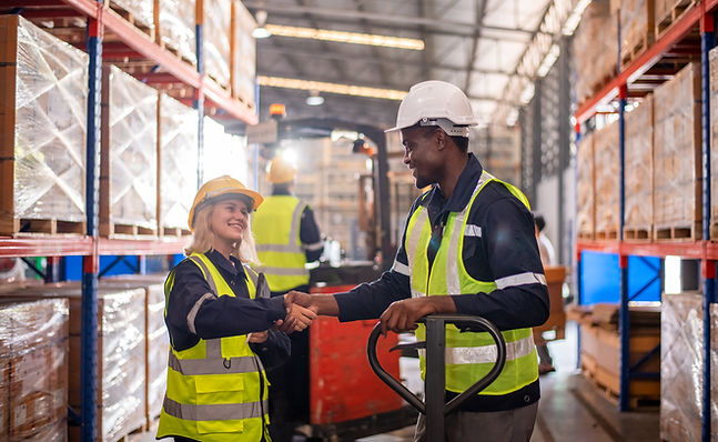 warehouse-workers-working-factory-cargo-hand-pulling-pallet-truck-stack-cardboard-boxes-wo