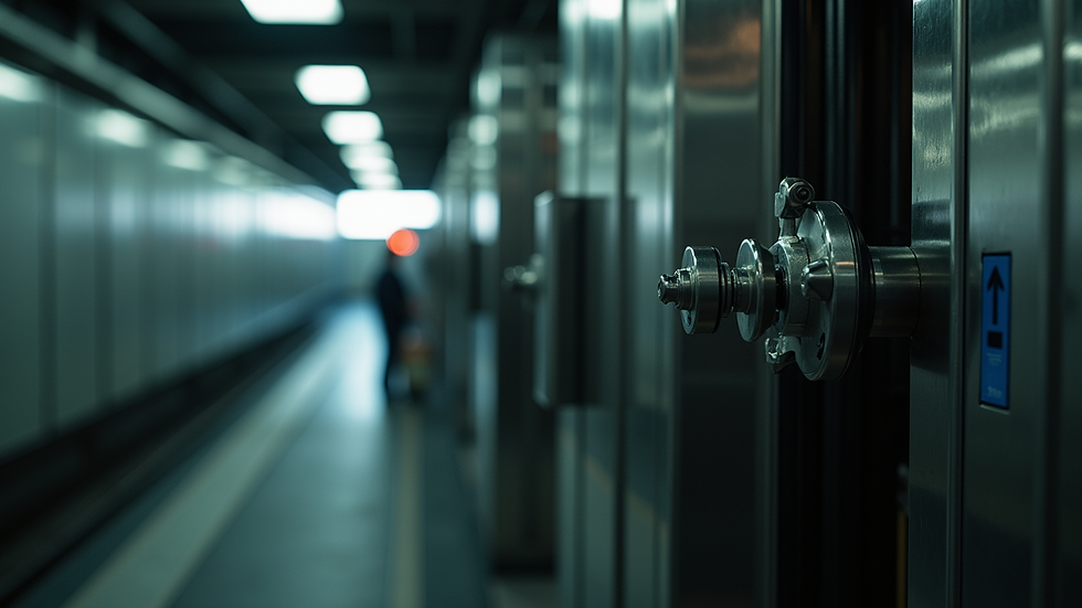 Close-up view of hydraulic elevator mechanism