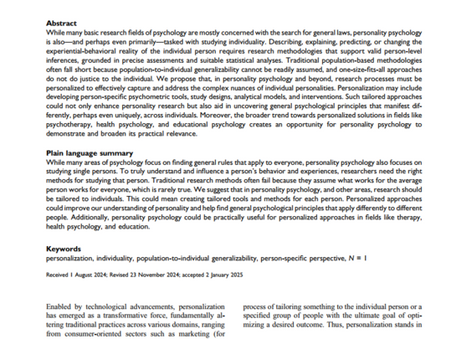 Personality psychology is getting personal: Advancing the field through personalization