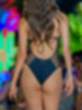 Thumbnail: Embroidery Lancie Black Mesh One-piece Swimsuit
