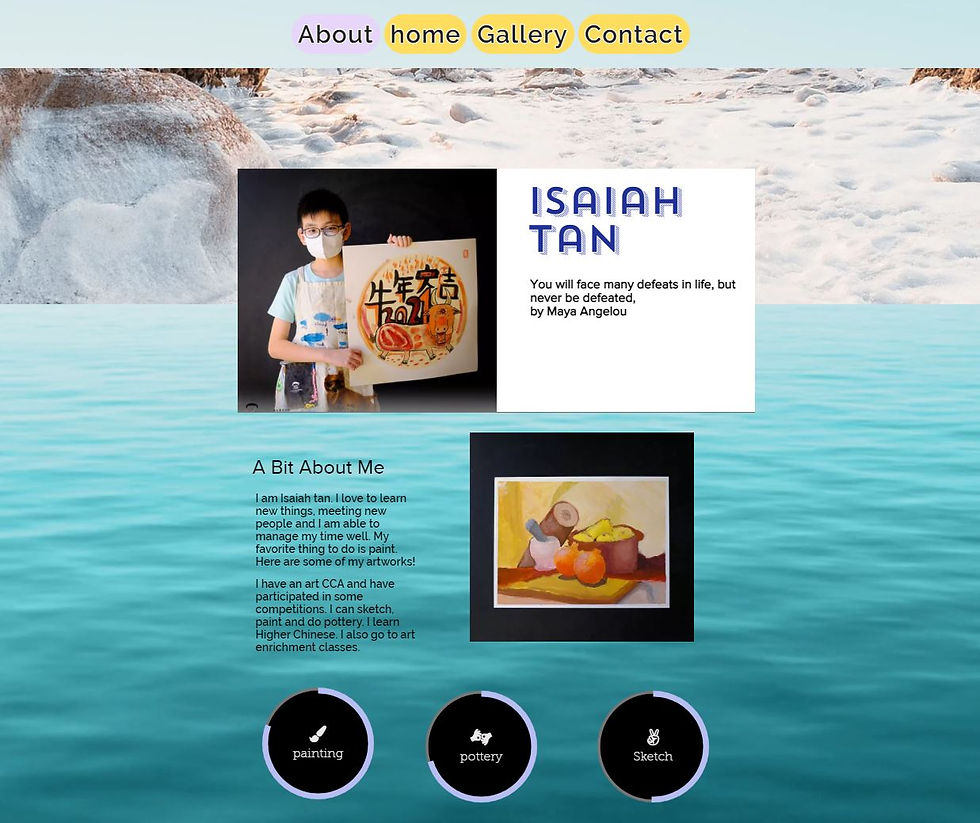 Isaiah's About Me page created using WIX.com