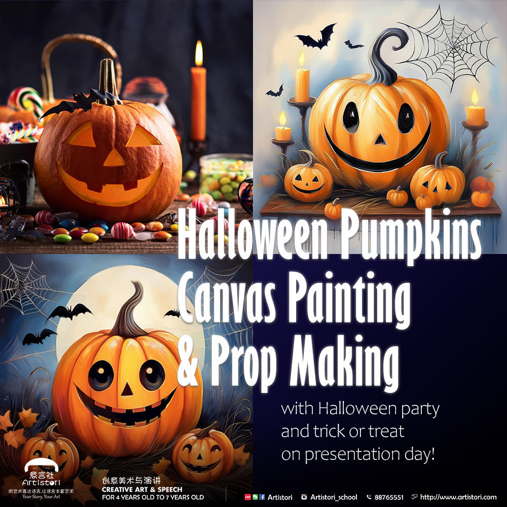 Halloween Party Singapore for kids Pumpkin Canvas Painting Art Class & Props Making
