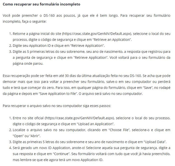 Formulário DS160