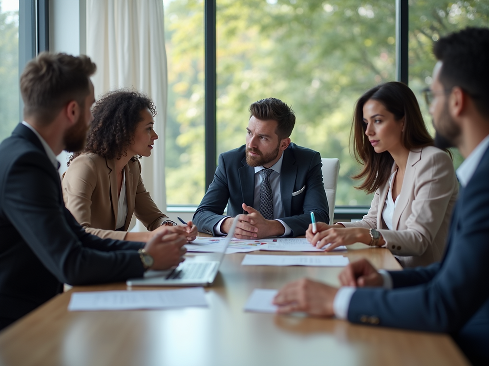 Eye-level view of a conference room with educational professionals engaged in discussion