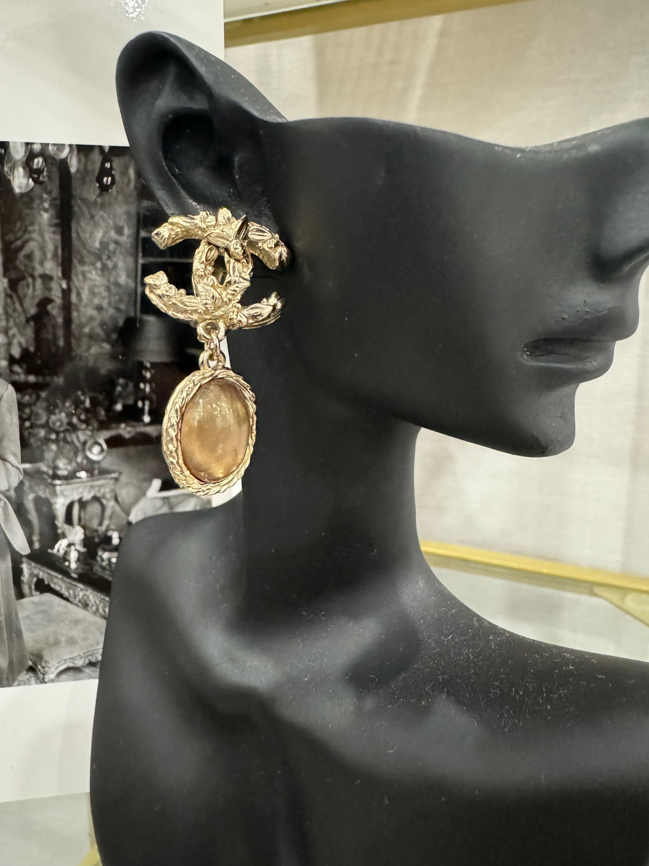 Pre-Owned Chanel Classic CC Drop Gold-Toned Earrings .