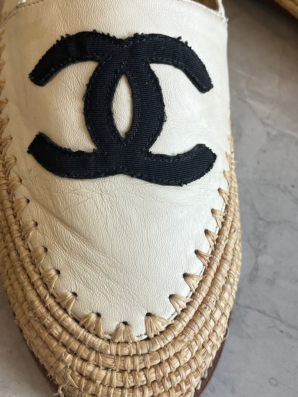 Thumbnail: Chanel Espadrille Lambskin leather Woven Raffia Flats. 