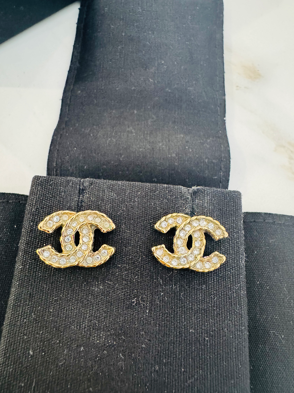 Thumbnail: Chanel Gold Brushed Interlocking CC Stud Earrings
