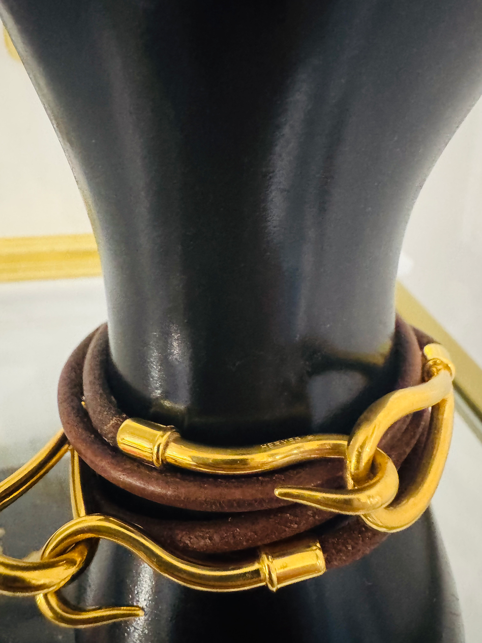 Thumbnail: Hermès Double Jumbo  Breath  Leather & Gold Bracelets 