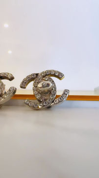 Thumbnail: CC Rhinestone Turn lock Clip-on Earrings 