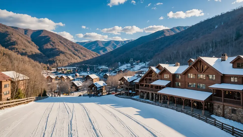 Wide angle view of snowy Ober Gatlinburg ski resort