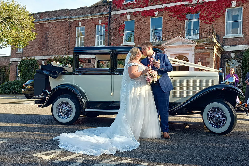 Vintage wedding car outside the Wesr Retford Hotel in Retford, North Nottinghashire