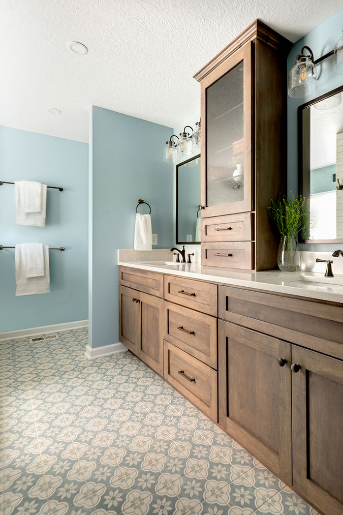 vanity, mirror, lights, sink, tile