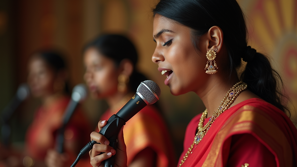 Close-up view of a student practicing Indian classical singing